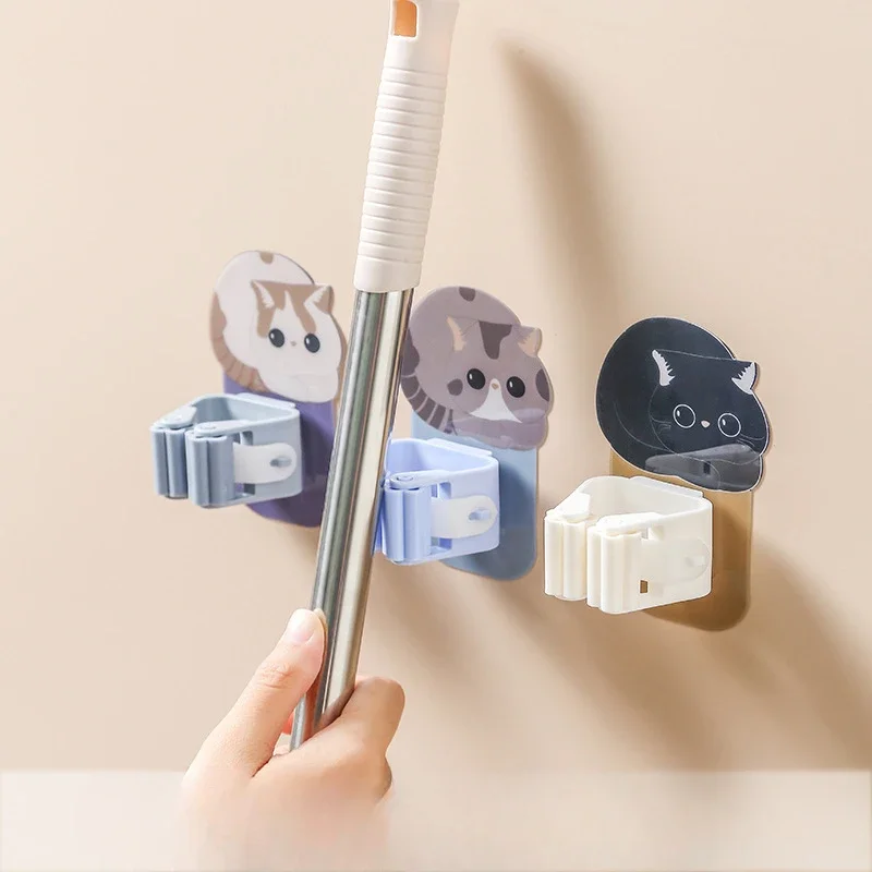 Self Adhesive Wall Mop Holder Brush Broom Organizer Rack Multi-purpse Door Keys Umbrella Hanger Hook Bathroom Toothbrush Storage