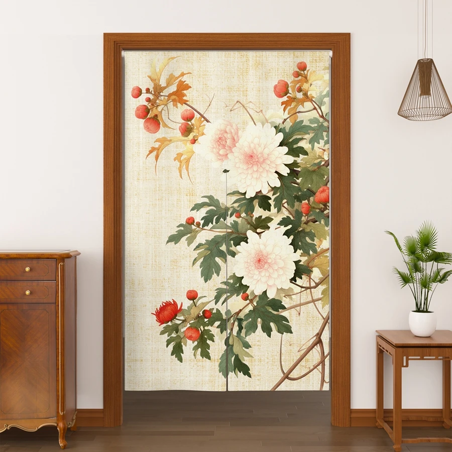 Door Curtain Noren Japanese Ukiyo-e Plant Floral Izakaya Kitchen Home Tea Room Restaurant Partition Linen Hanging Door Curtains