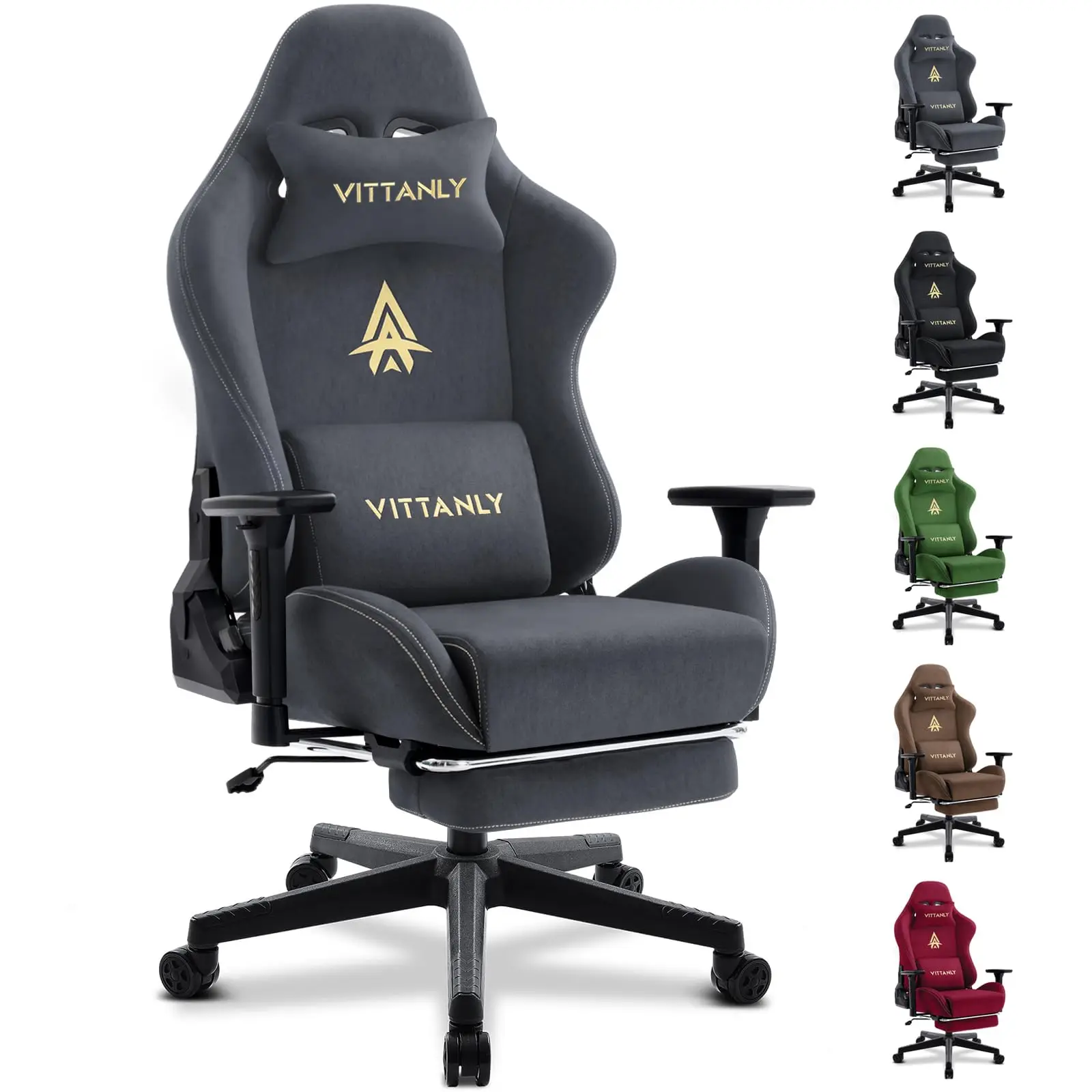 Vittanly Gaming-Stuhl, atmungsaktiver Bürostuhl aus hochwertigem Stoff, neuer verstellbarer und drehbarer Schreibtischstuhl mit Fußstütze