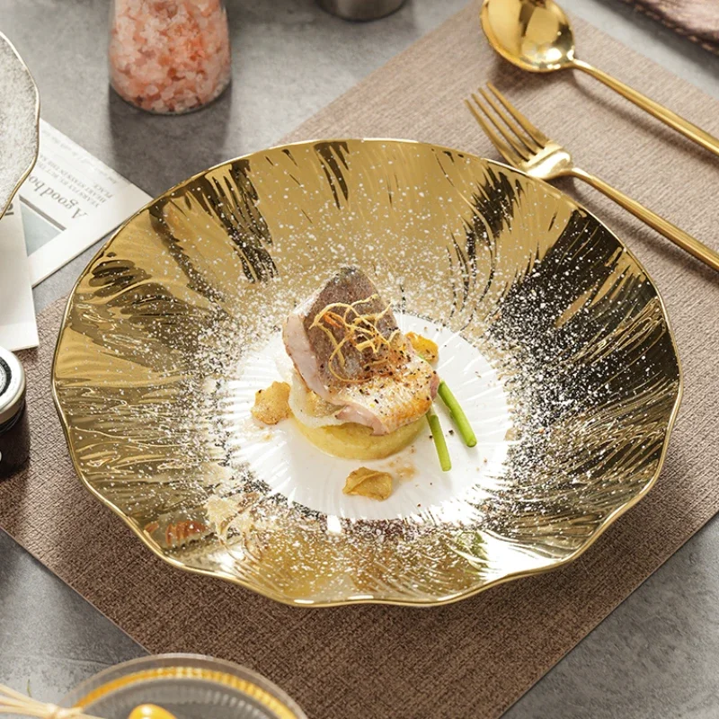 Creative Golden Ceramic Western Restaurant Pan Shalapan Hotel Restaurant Ceramic Pendulum High-end Hotel Tableware