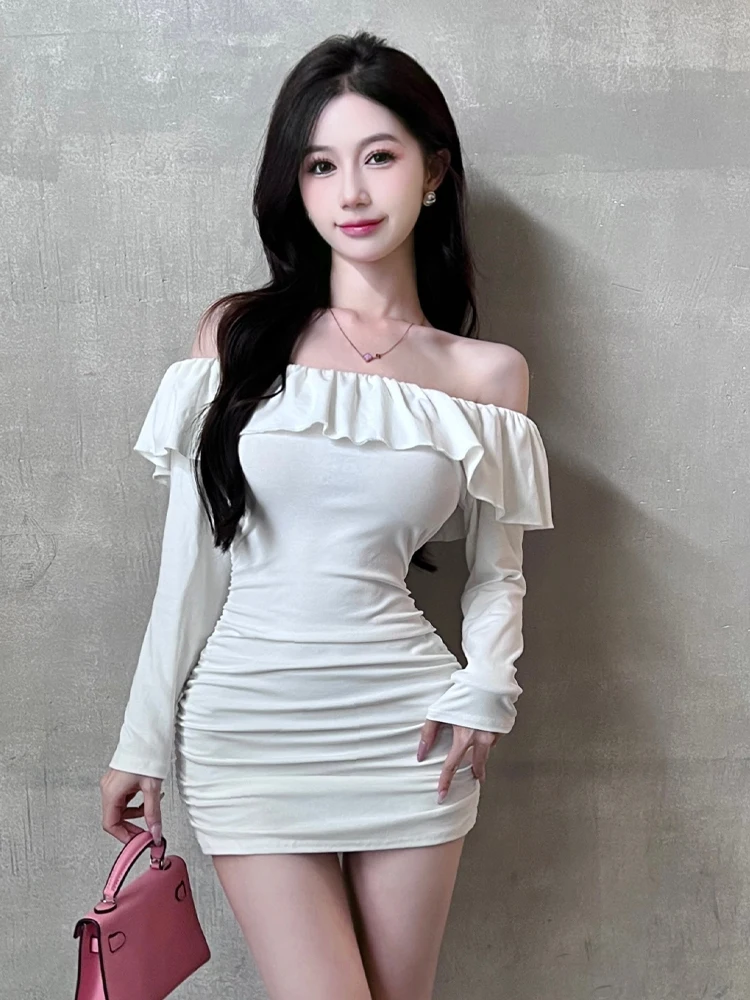 

Sexy Sweet Pure Desire oulder Bared Long Sve Dr Slim Fit Butt Covering ort Юбка Платье для свидания осени H-образной формы