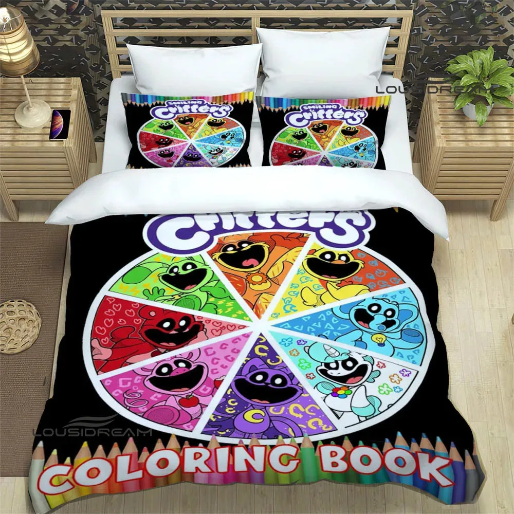 Single-Sided Cartoon Printed Comforter, Comfortable Bedspreads,  King and Queen Bedding Set, Birthday Gift, S-smiling, 3Pcs