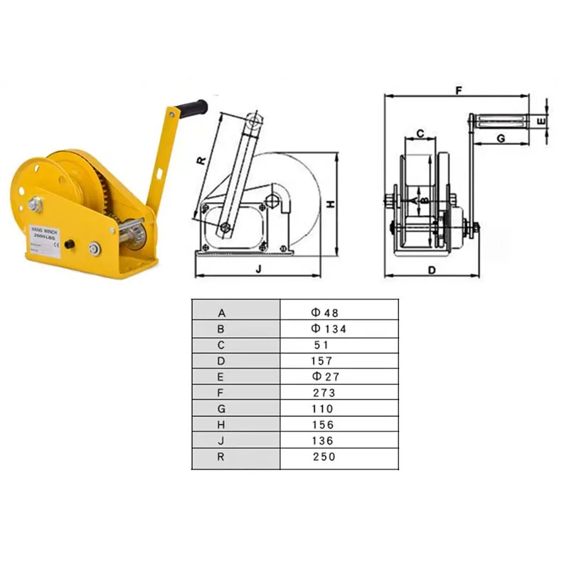 1200LB two-way self-locking small manual winch with automatic brake manual winch tractor winch portable winch and 5m wire rope