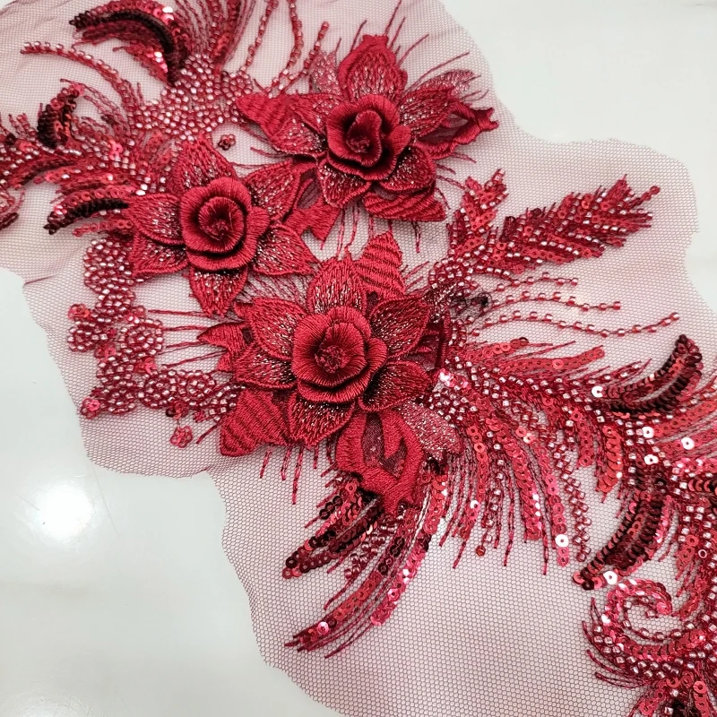 10Pieces 3D Beaded Lace Applique Sequins Flower Lace Fabric For Wedding Bridal Lace Fabric Dress