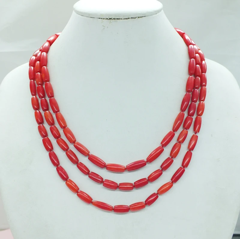 Amazing!!! 6mm  Red coral 3 - story necklace.