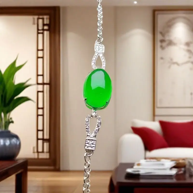 

Jane inlaid jadeite ice full green luxury inlaid egg surface bracelet premium new versatile