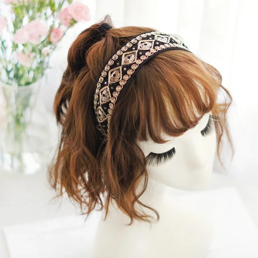 Embroidery Flowers Retro Hairbands for Women Hair Accessories Korea Gold Wire Hair Band Hair Bows Crown Headbands 2024