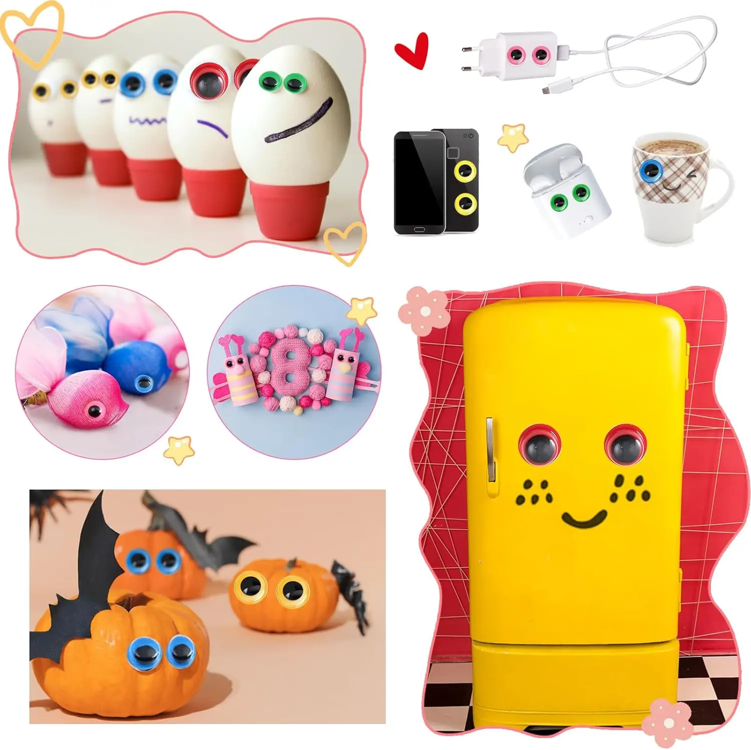 300 قطعة تذبذب عيون جوجلي ذاتية اللصق للحرف اليدوية ملصق عيون 8 مللي متر إلى 15 مللي متر ألوان متنوعة مستديرة الحرف البلاستيكية عيون للفنون ذاتية الصنع #4