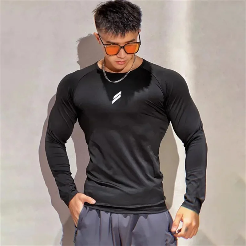 

2025 NEW Spring summer Fitness T-shirt Men's Long Sleeve Quick Drying GYM Tight Tops casual Sports T-shirt men sportswear