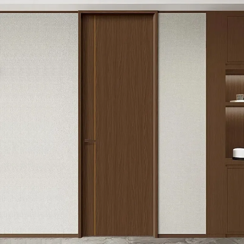 for Household Interior Aluminum Wood Door Bedroom Carbon Crystal Solid Wood Composite Multi-layer Plywood Wooden Door Set