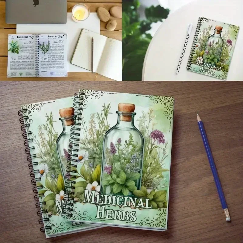 

Spiral Bound Herbal Notebook - Vintage Apothecary Design with Illustrated Medicinal Herbs, Perfect for Herbal Enthusiasts