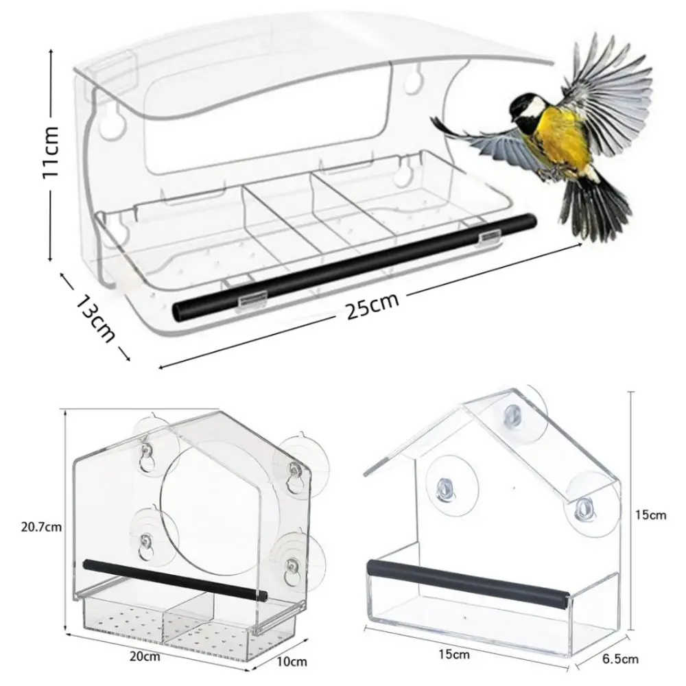 Saugnapf-Fenster-Vogelfutterspender mit Doppel-Saatgutbehälter, werkzeuglose Vogelfutterschale, leicht zu reinigen, große Größe, Wildvogelfutterspender für die Vogelbeobachtung – Detail 1