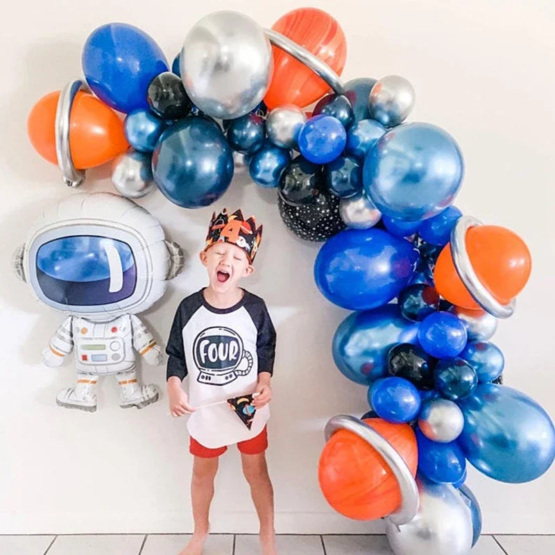 Outer Space Astronaut  Galaxy Themed Balloon Garland Kit Chrome Silver Astronaut Roket Balloon Arch Themed Boys' Birthday Party