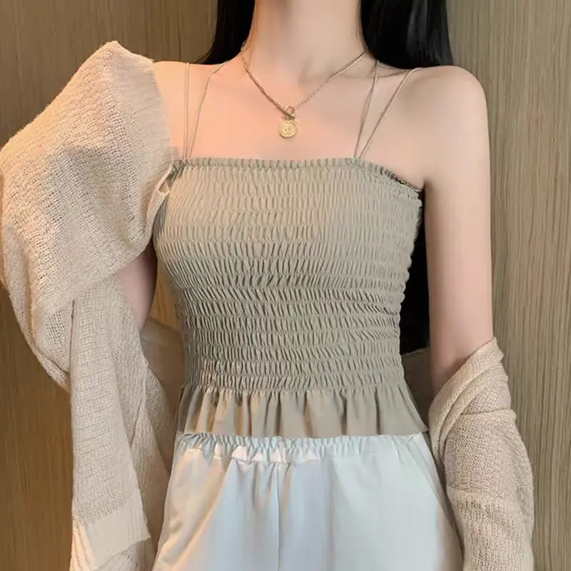 

Retro Millennium Backless Camisole Pleated High-Stretch Ruffled Hem Soft Breathable Versatile Women's Bust Support Top