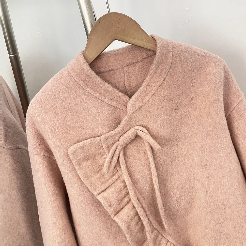 OFTBUY Neue Damen-Wolljacke mit Echten Fuchspelz-Manschetten Winter Elegante Modekleidung Oberbekleidung Kurzer Luxus-Wollmantel für Damen – Detail 4