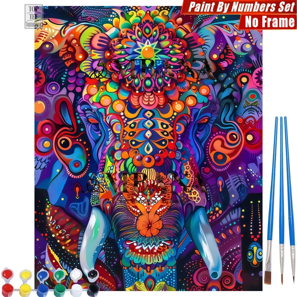 

Colorful Elephant Head DIY Painting By Number Kit - Elephant Head Vibrant Wall Art Decor Valentine's Day Gift For Husband