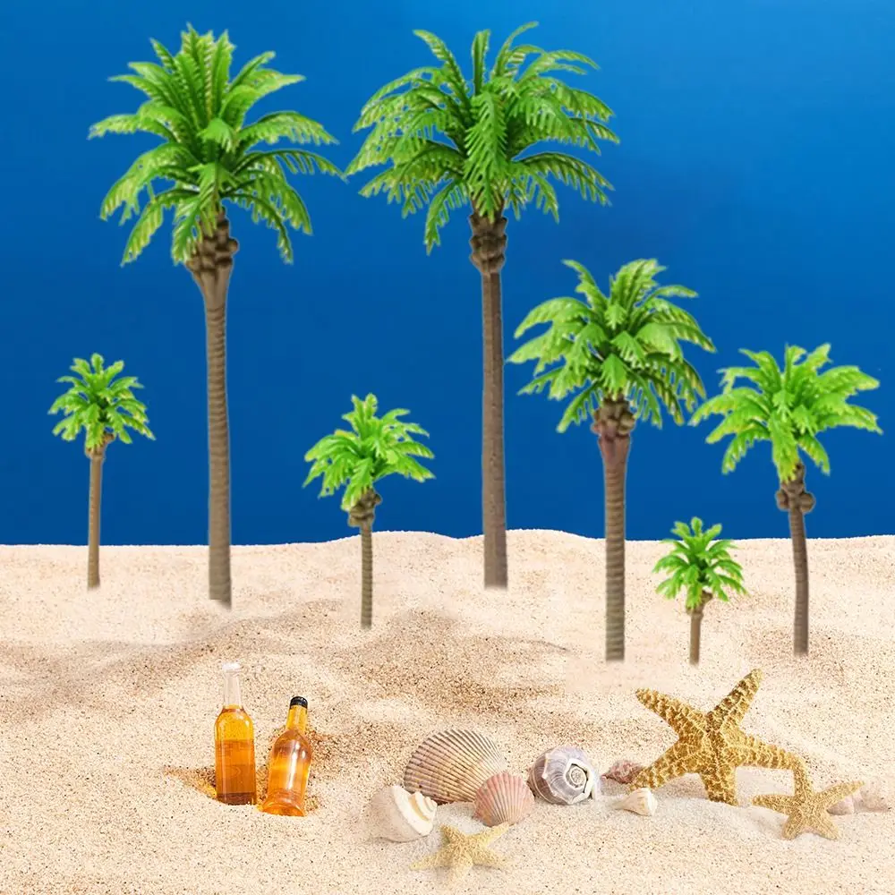 5Pcs Plastic Palm Tree Model Stereoscopic Craft Coconut Micr Landscape Artificial Coconut Palm Ornaments Desktop Decoration