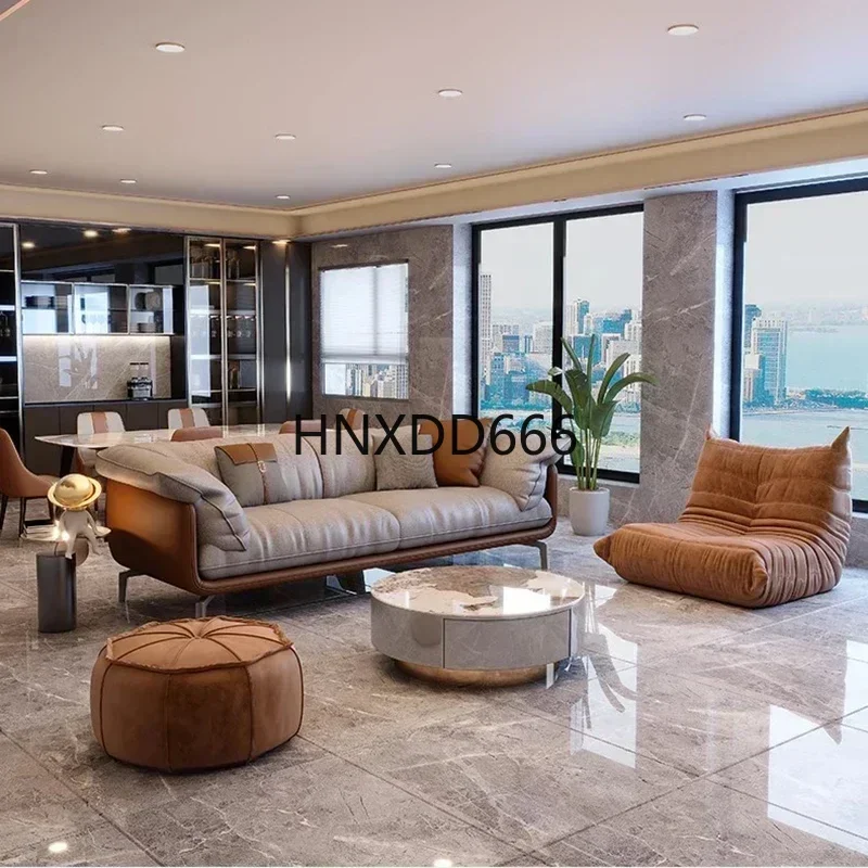 أريكة ناعمة بسيطة إسكندنافية عتيقة للفتيات البني 3 مقاعد أريكة مصممة من الجلد مقعد الحب موبليس بارا سالاس مودرنوس أثاث منزلي