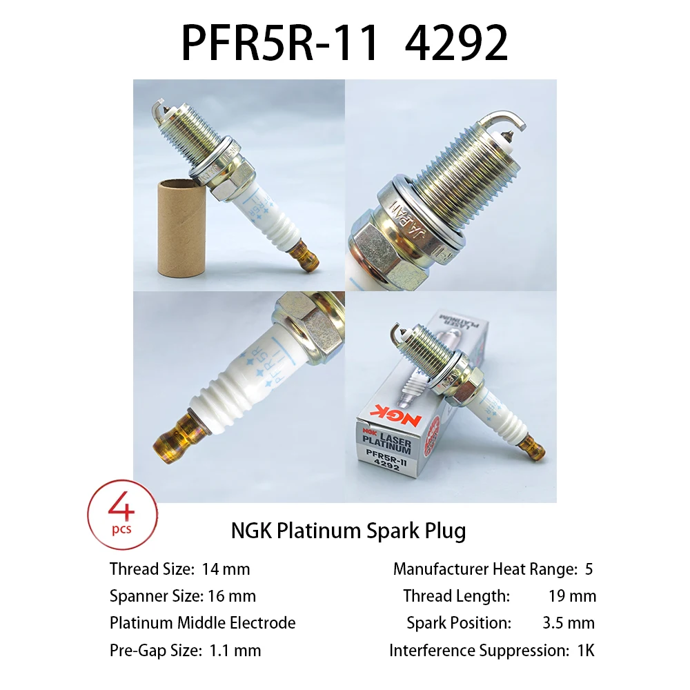

4 шт. лазерная платиновая свеча зажигания NGK PFR5R-11 4929 подходит для BEN-Z C-CLASS 202 203 CLK 208 209 CLS 219 E-CLASS 210 и т. д.