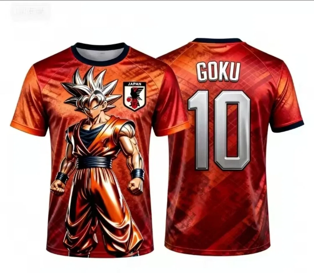 Dragon Ball Z Goku 10 Japan Anime T Shirt Men Red Orange Short Sleeve Crew Neck Soccer Jersey Cosplay Sports Casual Top