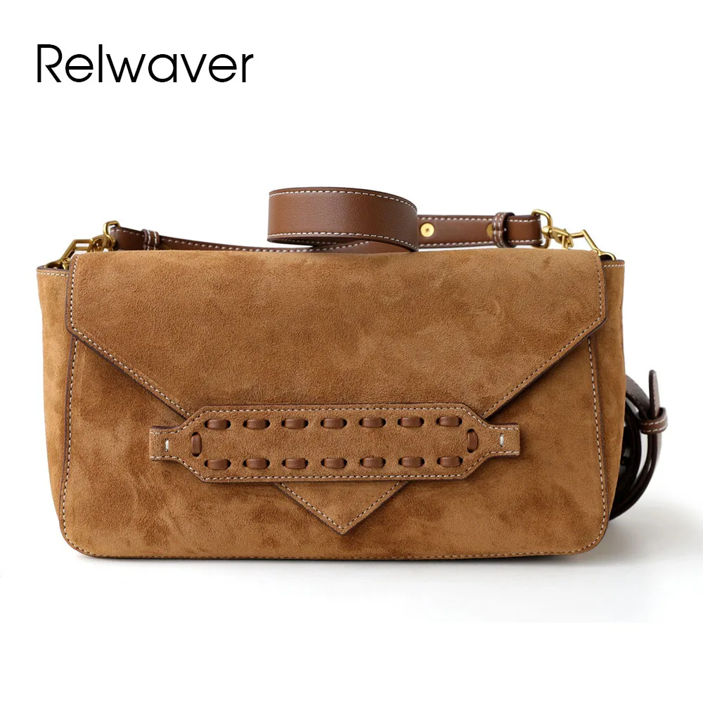 Relwaver envelop flap suede cowhide women messenger bags fashion shoulder bag party handbag