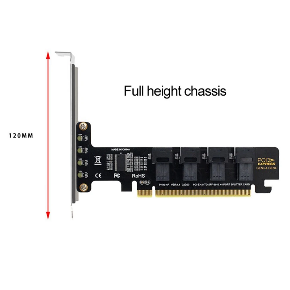 A42Z-PCI-E X16 To 4-Ports U.2 NVME SFF-8643 Expansion Card High Speed Pcie 4.0 Split Cards LED Indicator For 2U Chassis