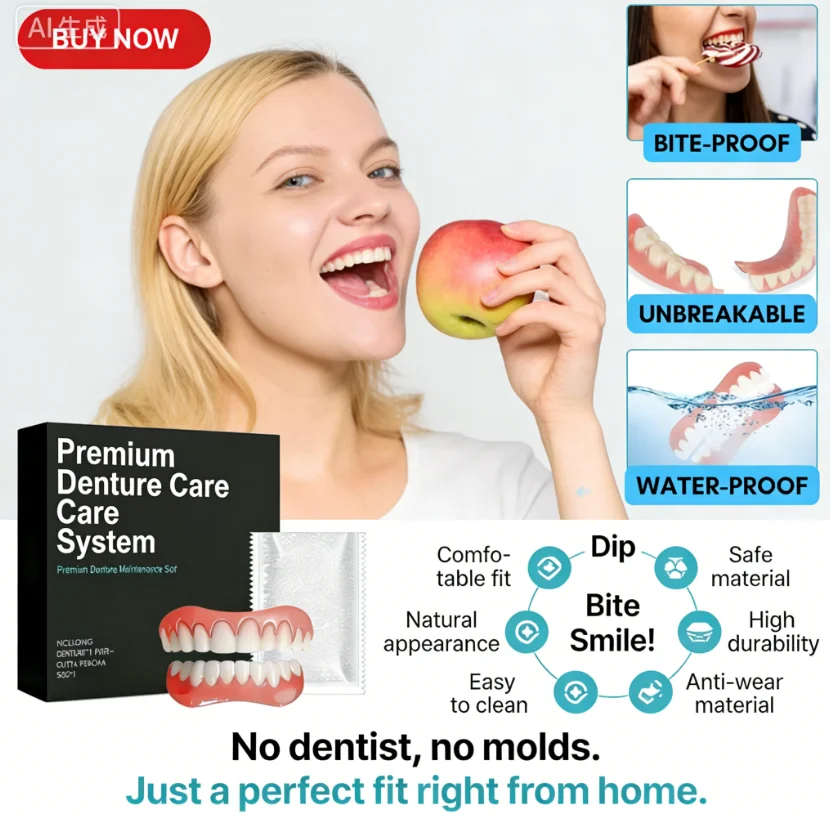 Silicone Dentures False Teeth Full Set Soft Safety Easy To Use Perfect Fit Oral Improve Tooth Loss Broken Temporary Denture Kit