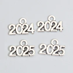 100pcs Number 2024 2025 Year Charms Letters Pendants Silver/Gold Color For DIY Handmade Metal Alloy Jewelry Making Accessorie