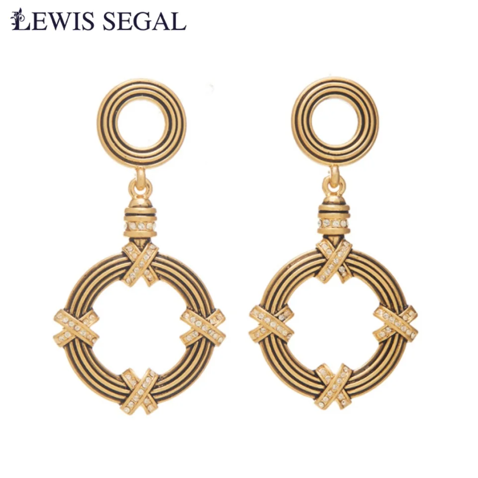 LEWIS SEGAL Luxury Medieval Style Circle Drop Earrings for Women Vintage Statement Fine Jewelry 18K Gold Party Birthday Gift