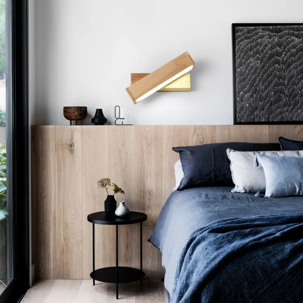 

Modern Nordic Soft Light Bedroom Wall Lamp Button Switch Rotatable Wall Light Wooden Acrylic Led Luminaire Bathroom