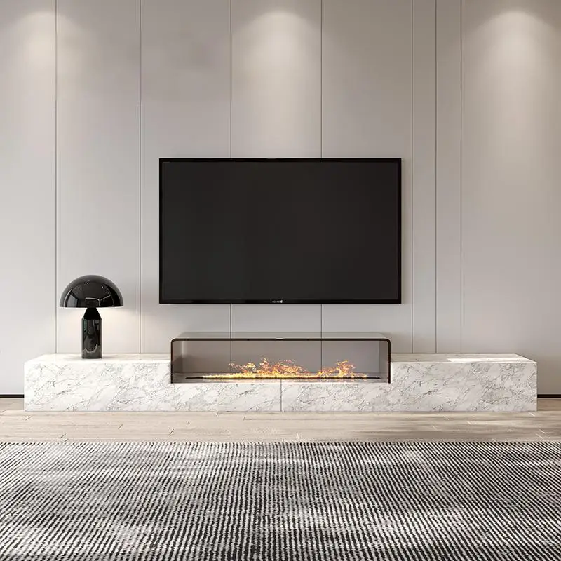 Any Size Custom Italian Luxury Stone TV Console Modern Entertainment Wall Fireplace Waterproof Scratch Proof EO Certified Living
