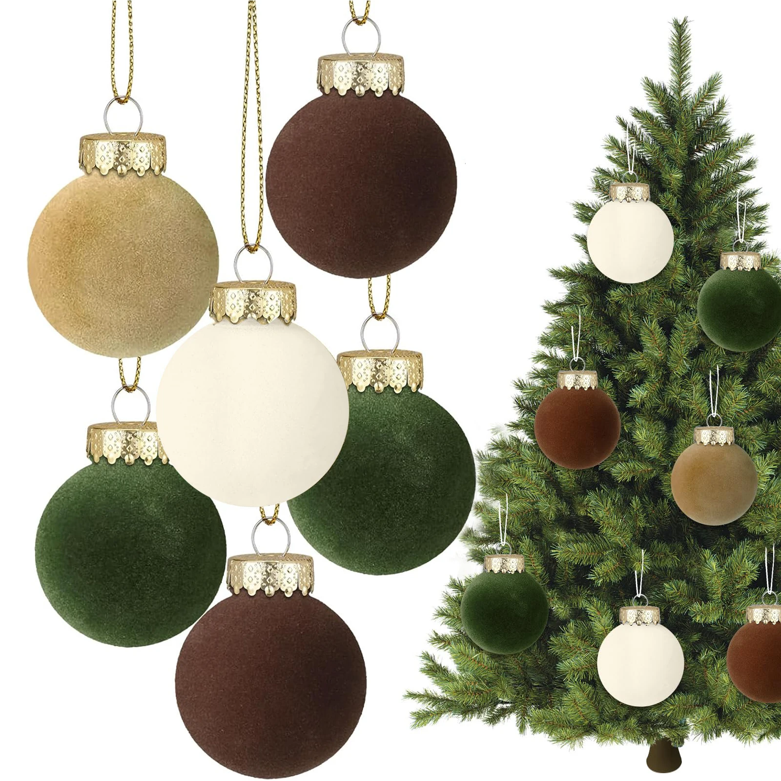 

12 Pcs Velvet Christmas Balls Bulk Flocked Christmas Tree Ball Ornaments Plastic Balls Xmas Decorative Hanging Ornaments Christm