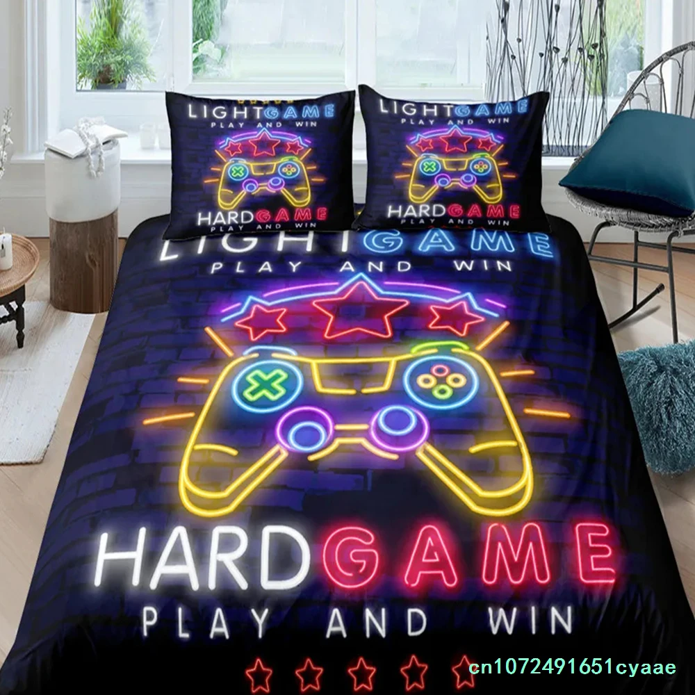 Gamer Duvet Cover Set 3D Print Boys Playroom Black Button With Controller King Queen Size For Boys Teens Polyester Bedding Set