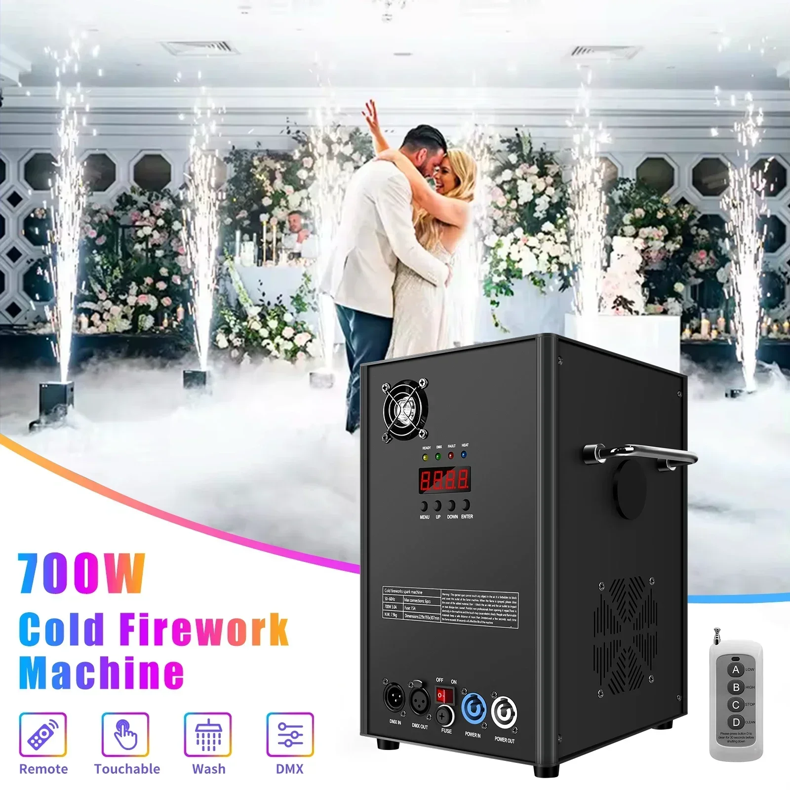 DMX Control electronic cold smokeless wedding fountain fireworks sparkles fire cold spark machine for wedding party event