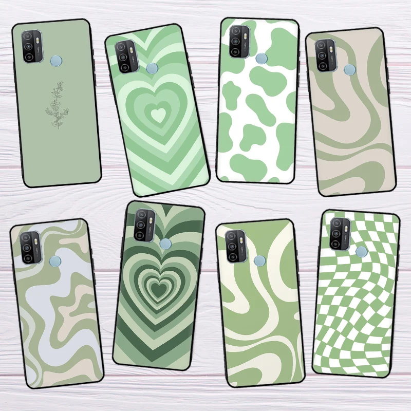 Sage Green Swirl Aesthetic Case For OPPO A78 A77 A57 A17 A16 A76 A96 A15 A54 A74 A94 A52 A72 A5 A9 A53s A54s A57s Cover