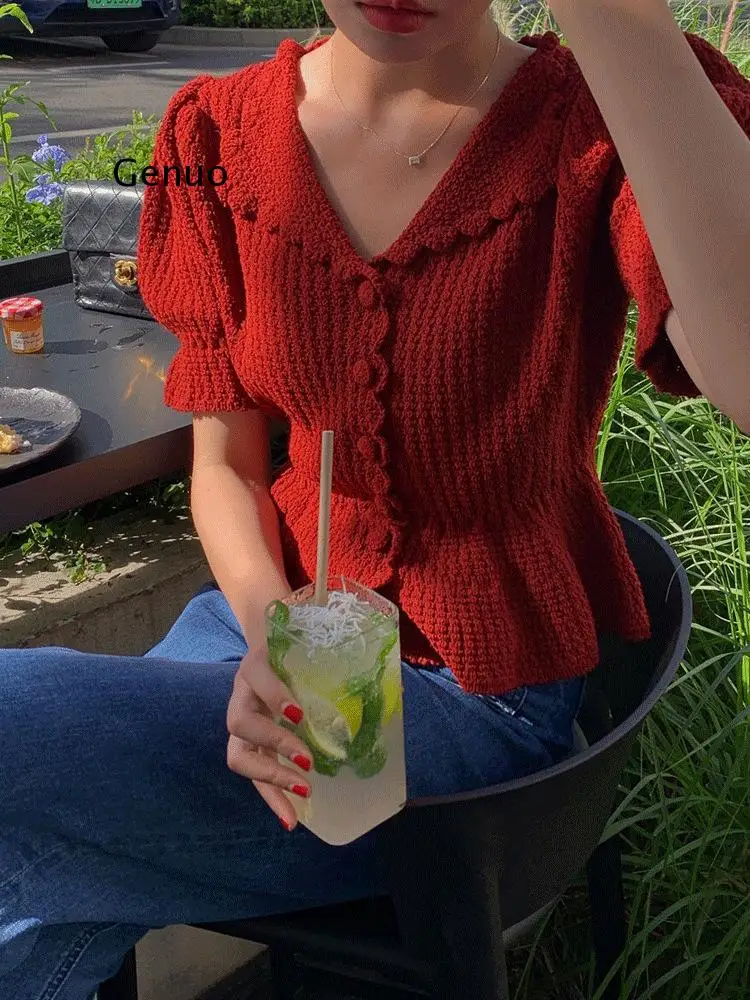 Short Sleeve Single Breasted Small Shirt Ladies Office Lady Versatile Cardigan Top New 2022 Summer Fashion Women Blouses Korean