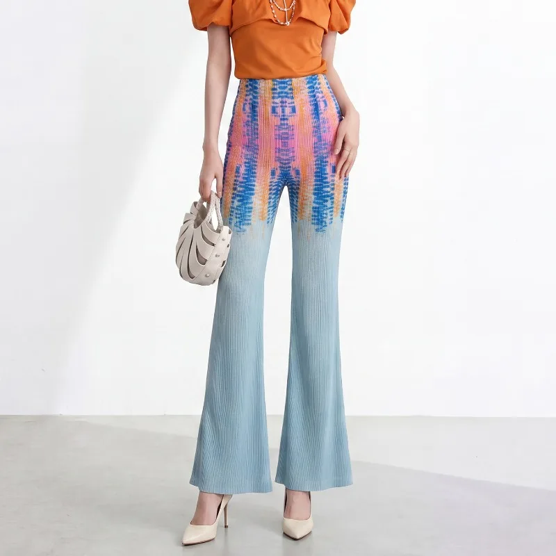 Miyake Pleated 2026 High-End Flared Pants Trendy Women's Printed High-Waist Slimming Fashion Versatile Straight Casual Pants