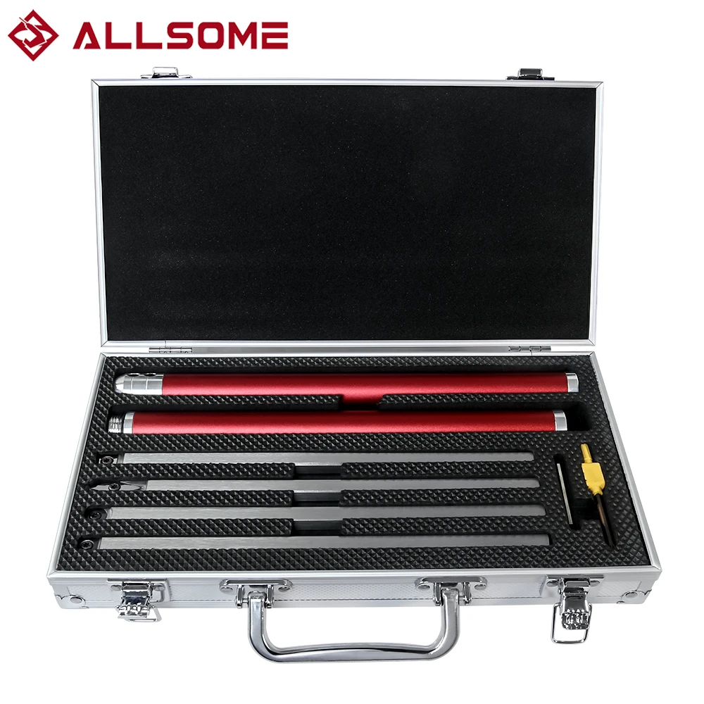 ALLSOME Wood Turning Tool Woodworking Lathe Chisel Set Carbide Insert Cutter Stainless Steel Bar Aluminum Storage Box HT2962