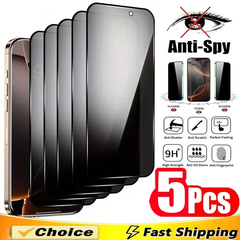 

5Pcs 8K Privacy Screen Protector for IPhone 17 16 14 13 11 12 15 Pro Max Mini Air XR XS 14 15 16 Plus SE Anti-spy Tempered Glass
