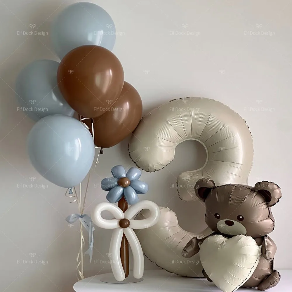 11-teiliges Creme-Farbenes Mattes Braunes Umarmendes Bären-Folienballon-Set Geburtstagsparty Willkommens-Baby-Party Dekorationen Babyparty-Geschenke