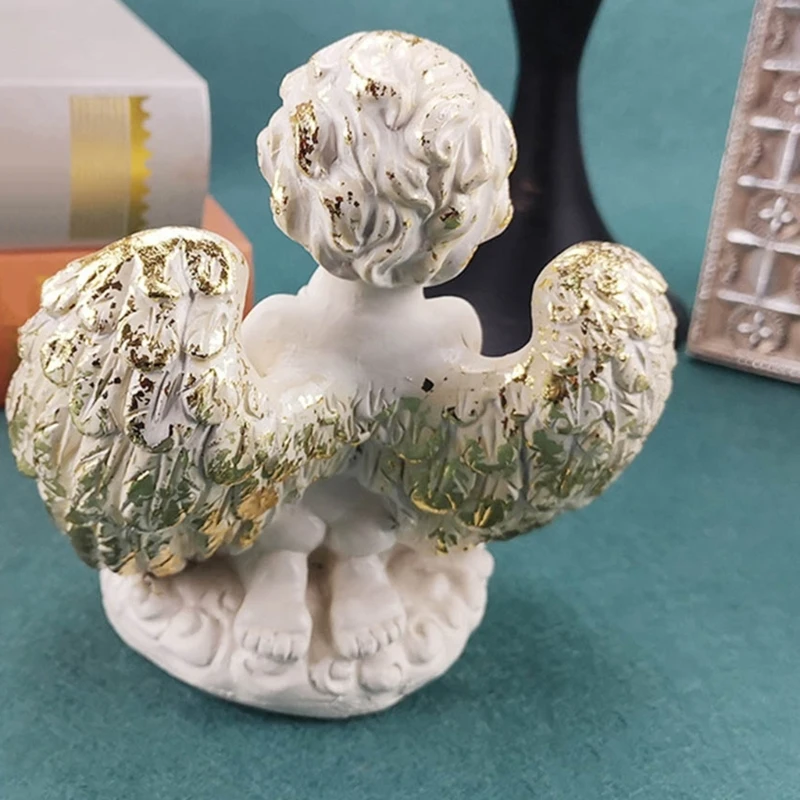 Vintage Kneeling Praying Cherub Statue Resin LED Angel Candlestick Ornaments Angel Figurines Flamless Holder