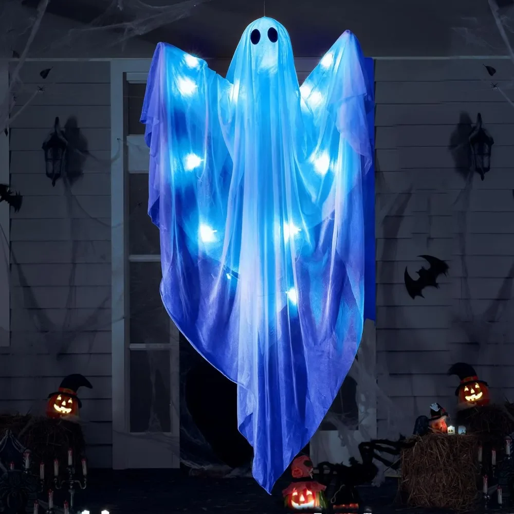 

Halloween Hanging Light Up Ghost with Spooky Blue LED Light, 47” White Hanging Ghosts, for Halloween Party Decor Indoor Outdoor