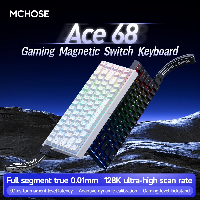 

MCHOSE ACE60 PRO ACE68 Механическая клавиатура Магнитная проводная для игр 0,01 мм RapidTrigg 8000 Гц SOCD/Rs 0,125 мс, частота дискретизации 128 К