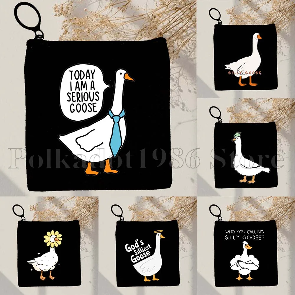 

Cute Lovely Certified Silly Goose Cartoon Gift Canvas Coin Purse Bag Small Square Lipstick Bag Key Storage Card Bag Wallet Pouch