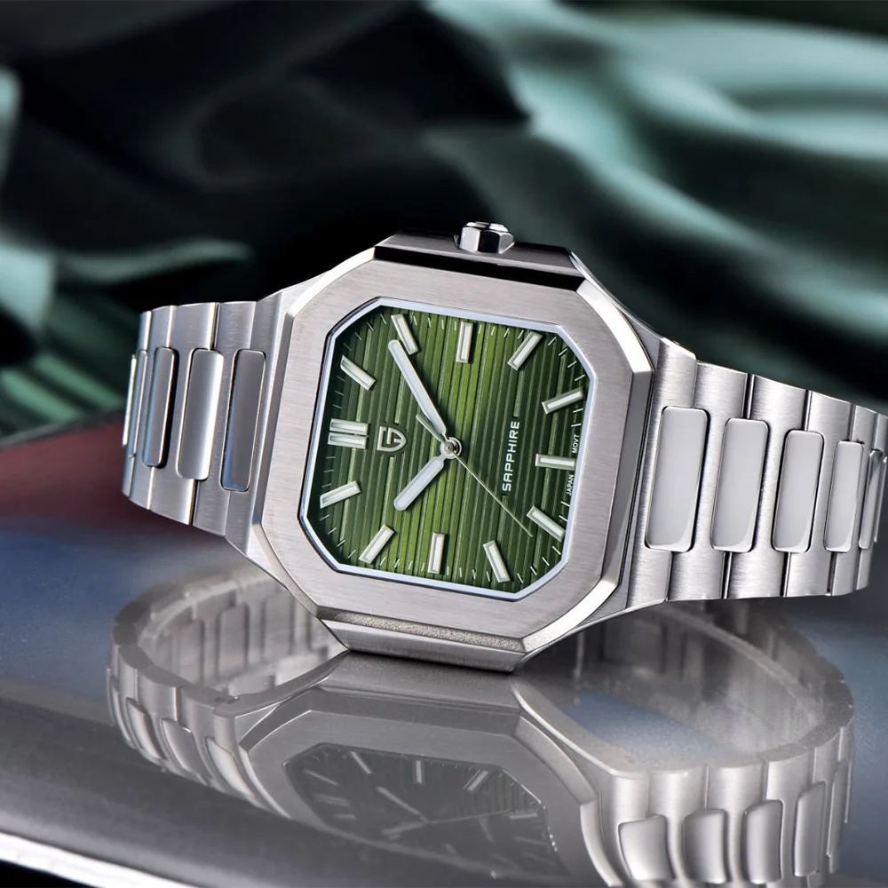 Neue Pagani Design Quadratische Herrenuhr Luxus Luxus Saphir Edelstahl 50m Wasserdicht Herren Quarzuhr
