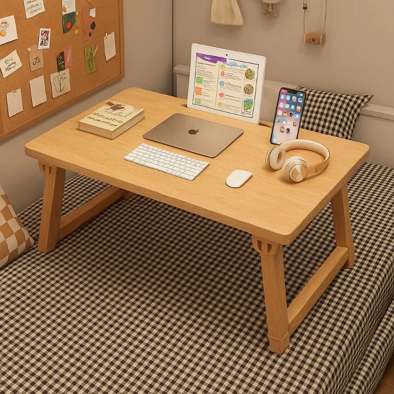 Bed table Student dormitory foldable table Computer  Lazy bedroom bay window Simple solid wood study desk