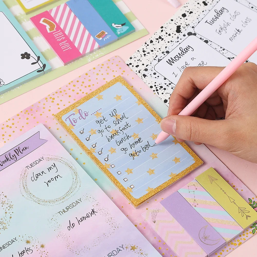 180 Sheets Weekly Planner Sticky Notes Set 80 GSM Thick Self-Adhesive Paper To Do List Weekly Schedule Memo Strips Reminder Pads