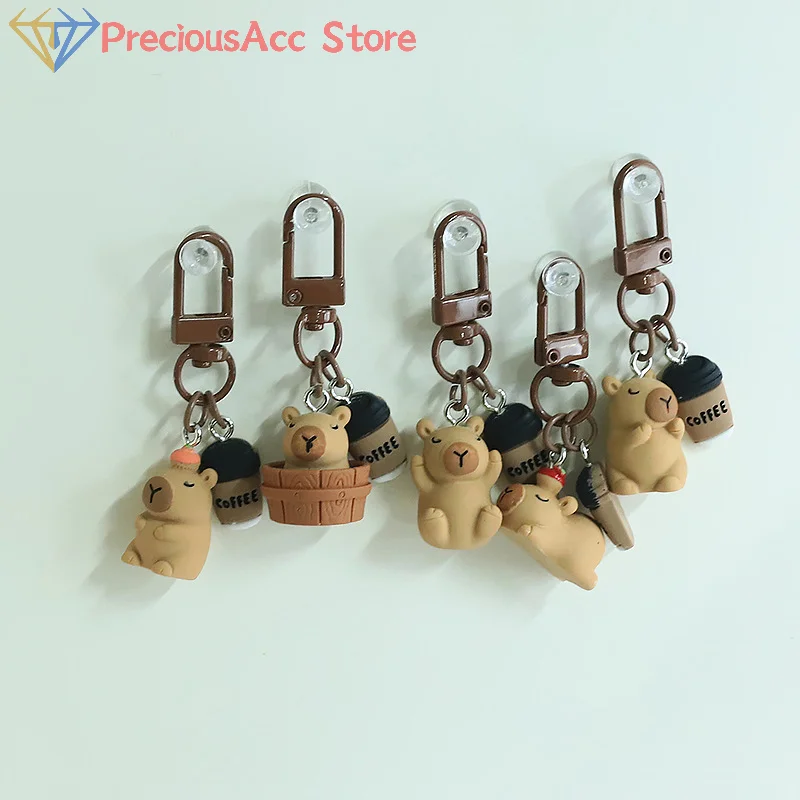 Resin Coffe Capybara Keychain Funny Capibara Bag Hanging Cute Funny Fashion Anime Keyring Mobile Phone Hanging Accessories