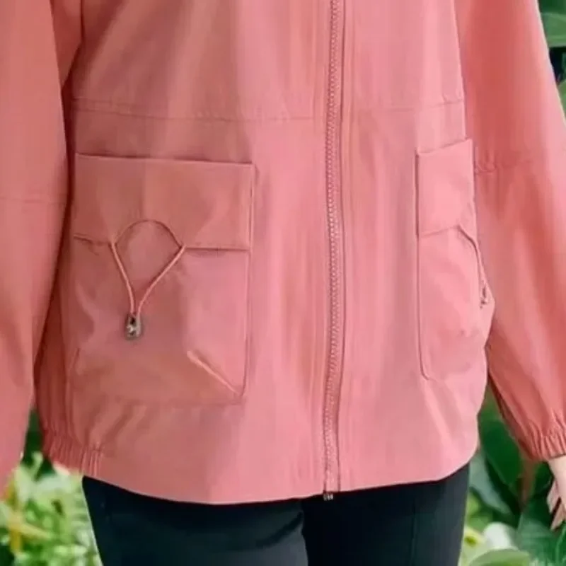 Abrigo holgado de manga larga para mujer, prenda de Color liso con cuello tipo Polo y bolsillos con cremallera, con cordones, a la moda, para otoño