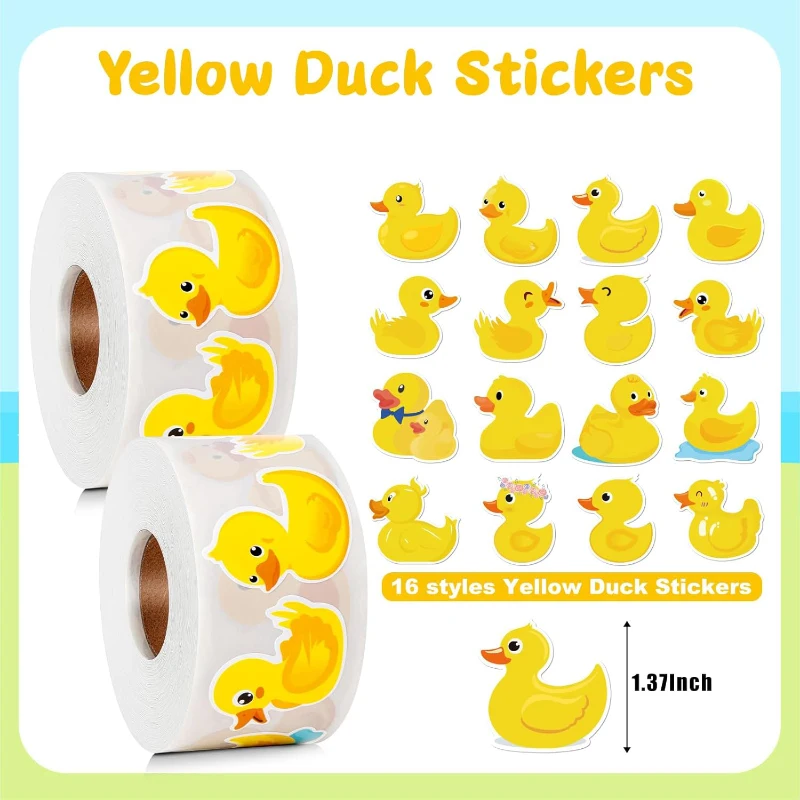 500/1000pcs Duck Stickers Cute Cartoon Roll Stickers Present For Children Birthday Party Favor Water Bottles Notebook Decoration